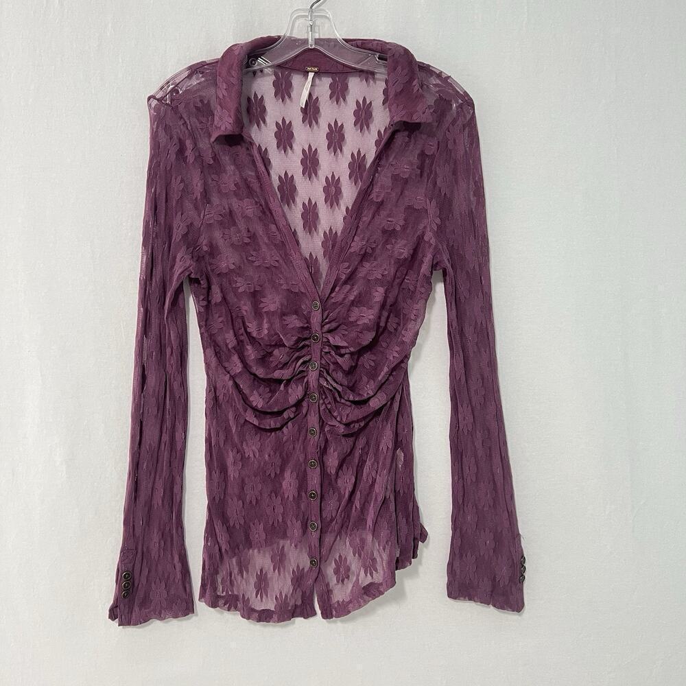 Free People Eggplant Purple Lace Tunic Top Size XL Festival Y2K Style - Picture 3 of 14